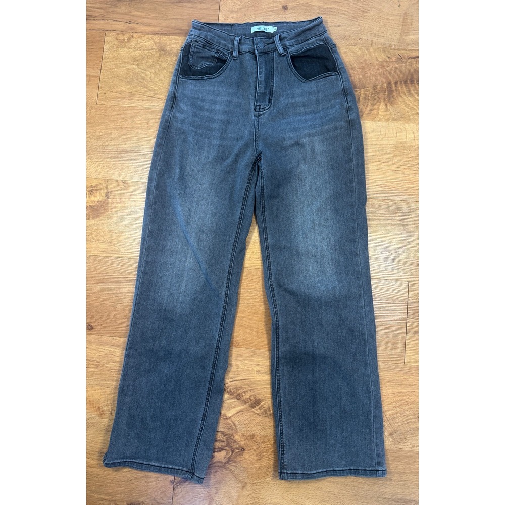 HDLTE Women's Grey Wash Wide Leg‎ Denim Jeans Size XS 27 waist